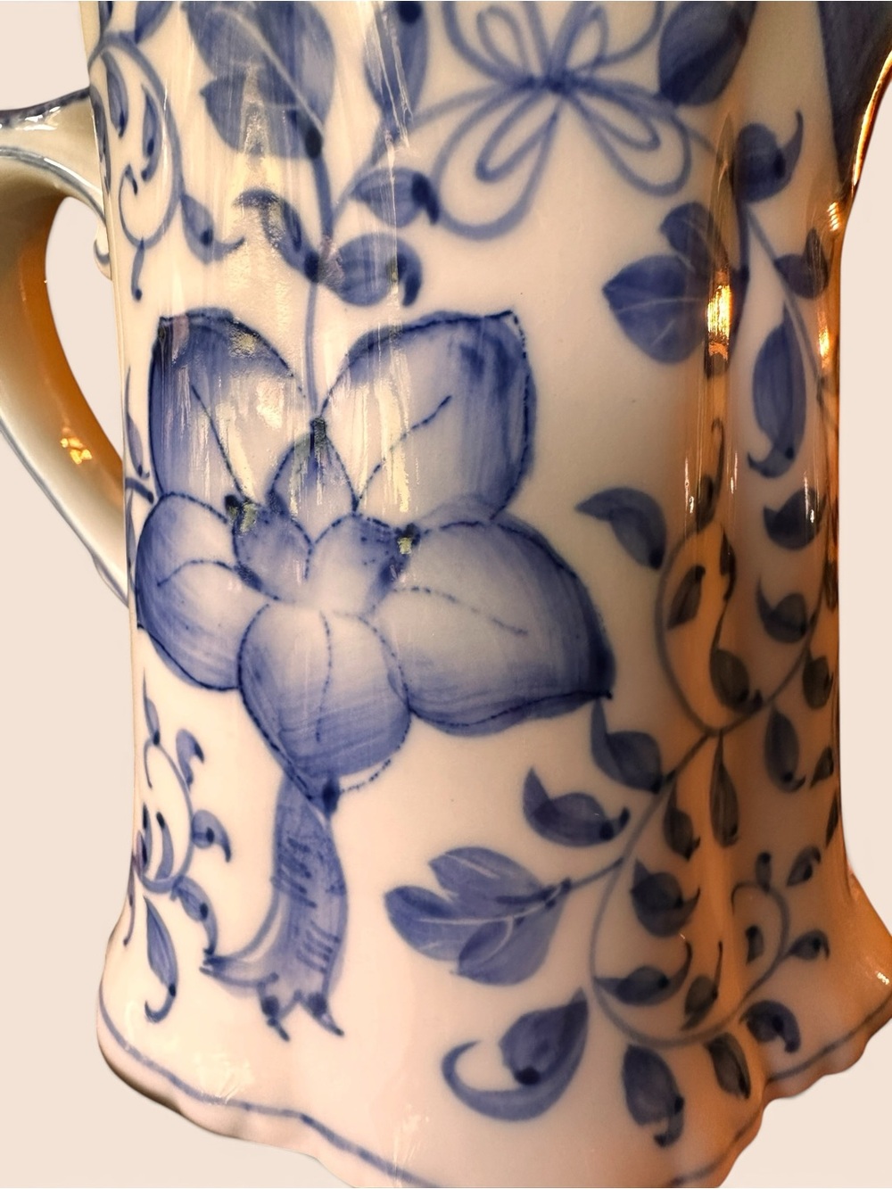 Vintage Andrea by Sadek Blue & White Floral Scalloped Ceramic Creamer Pitcher - Picture 2 of 11
